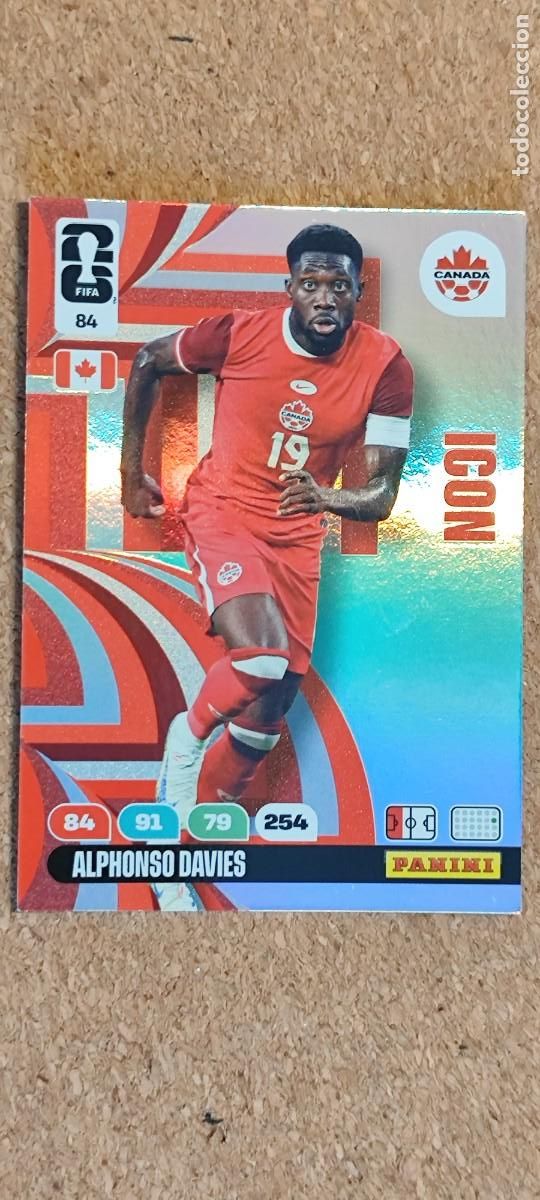Cromos de F&uacute;tbol: ADRENALYN XL FIFA WORLD CUP 2026 CARD ICON ALPHONSO DAVIES CANADA # 84 PANINI