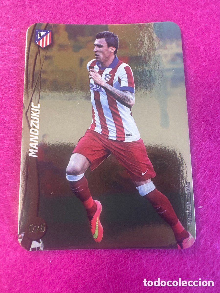 Football Stickers: 626 MANDZUKIC (AT.MADRID) TOP VERSI&Oacute;N BRILLO DORADO MUNDICROMO 2015 14 15 METALCARD