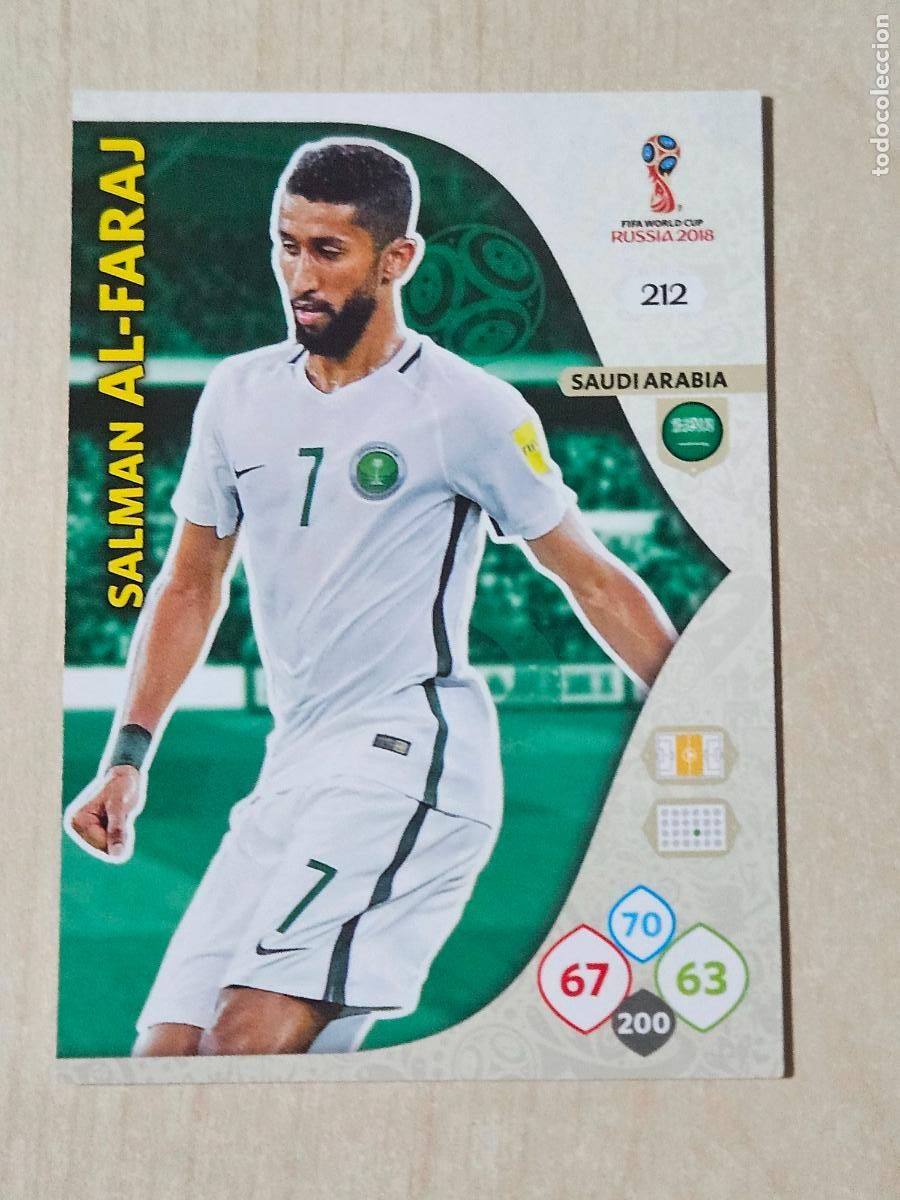 Cromos de F&uacute;tbol: N&ordm; 212 AL-FARAJ - ADRENALYN 2018 MUNDIAL RUSIA - CROMO FICHA - ARABIA SAUDI