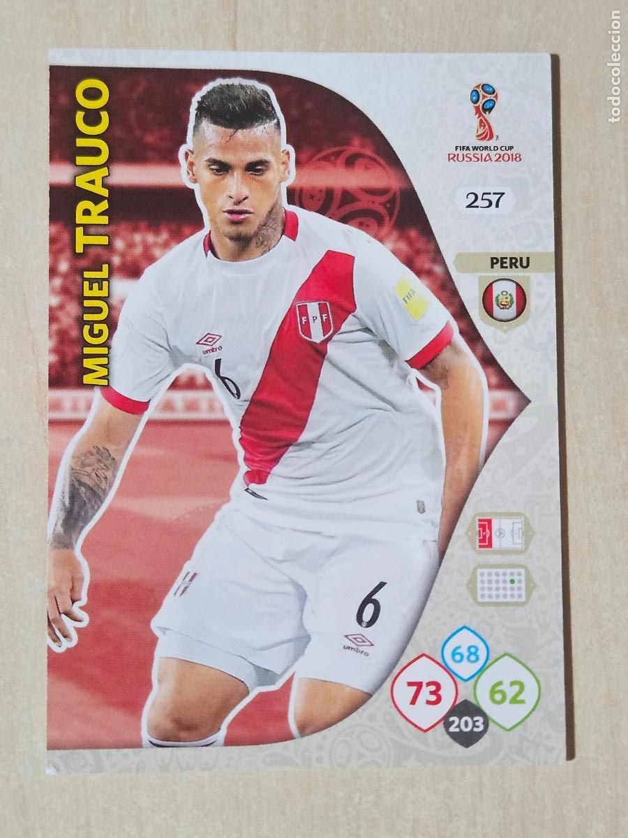 Cromos de F&uacute;tbol: N&ordm; 257 MIGUEL TRAUCO - ADRENALYN 2018 MUNDIAL RUSIA - CROMO FICHA - PERU