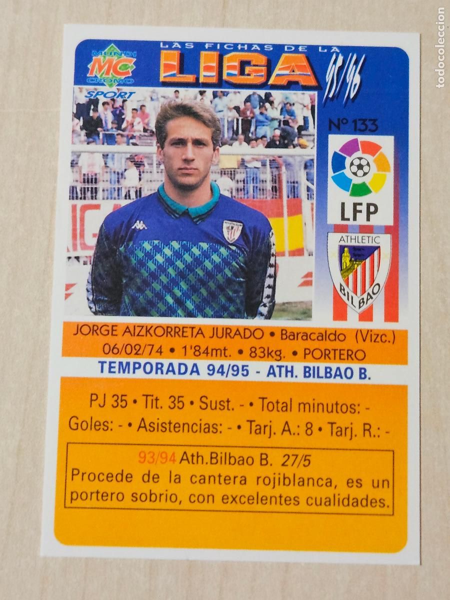 Cromos de Futebol: N&ordm; 133 ULTIMA HORA - AIZKORRETA - MUNDICROMO 95 96 FICHAS DE LA LIGA - ATHLETIC DE BILBAO