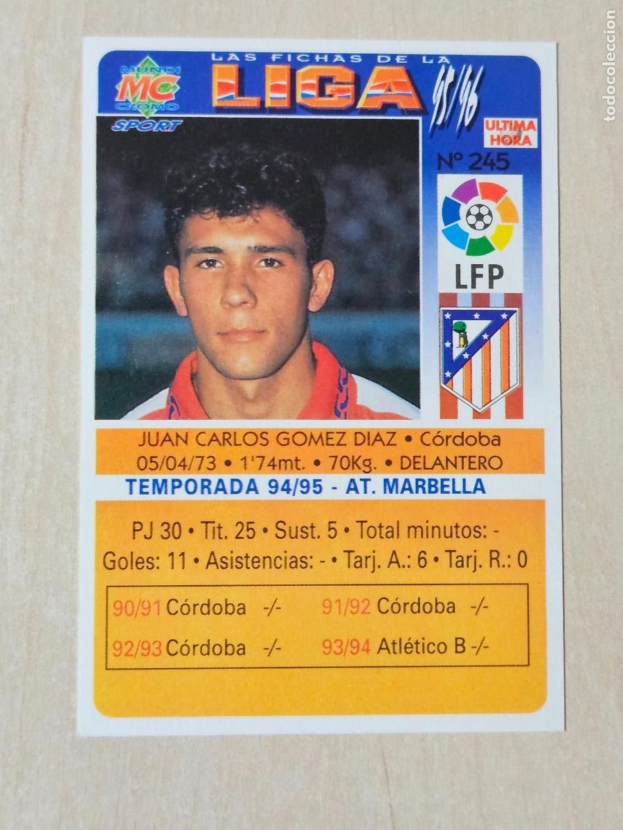 Cromos de Futebol: N&ordm; 245 ULTIMA HORA - JUAN CARLOS - MUNDICROMO 95 96 FICHAS DE LA LIGA - ATLETICO MADRID