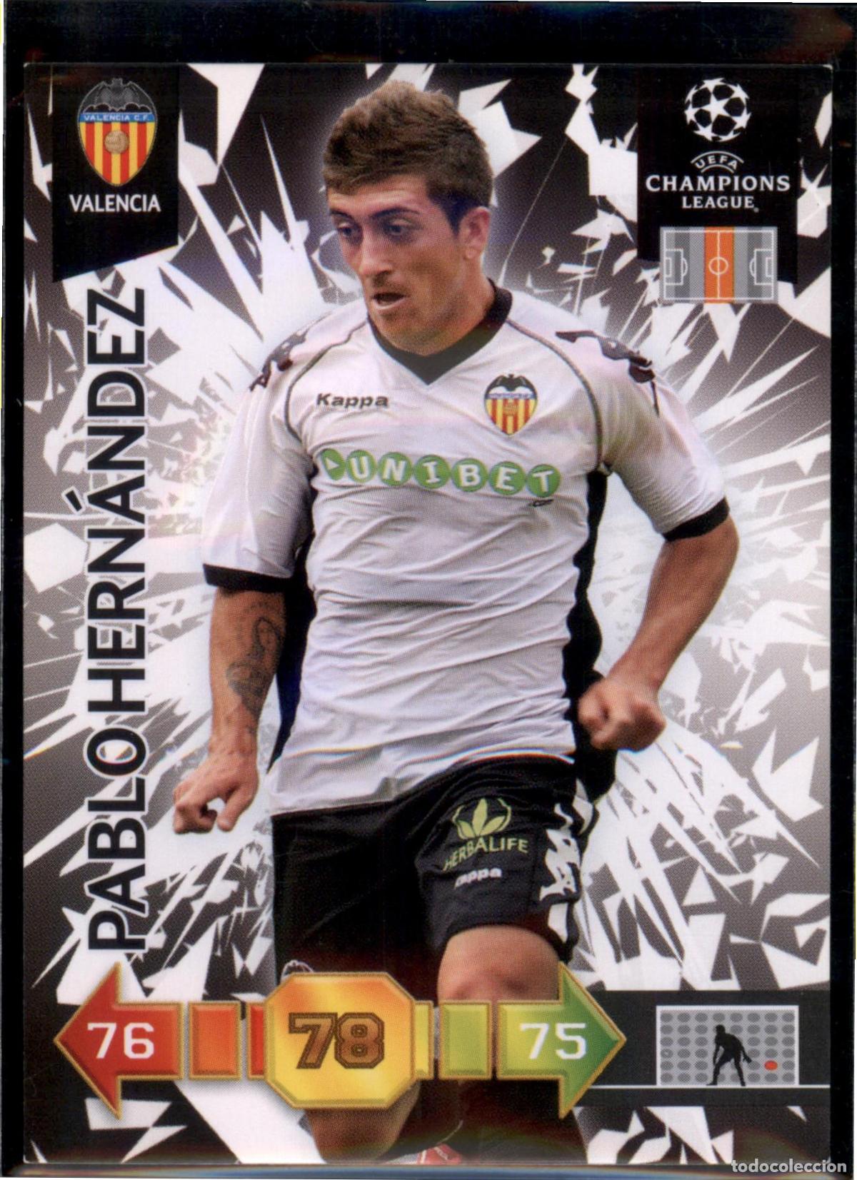 Cromos de F&uacute;tbol: Pablo Hern&aacute;ndez N&ordm; 343 Valencia CF UEFA Champions League Adrenalyn XL 2010 2011 Panini 10 11