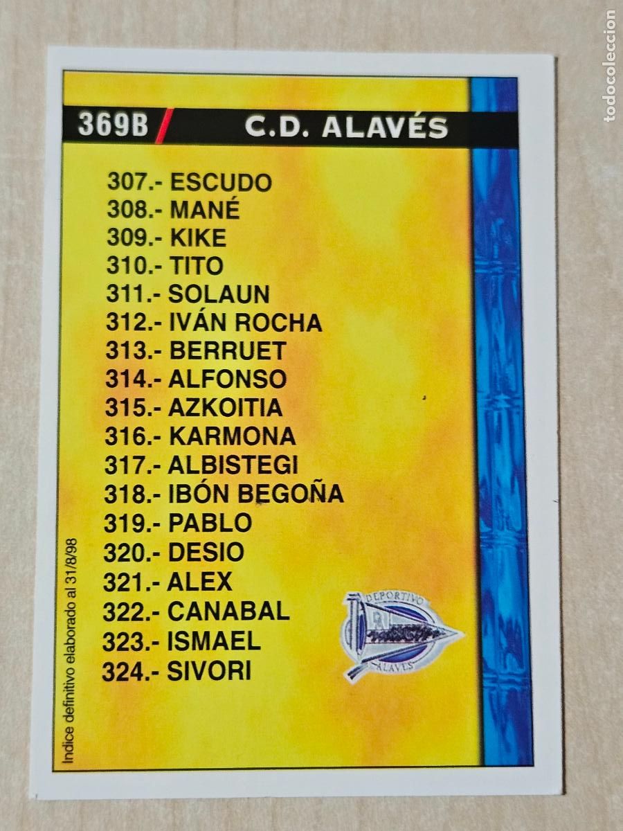 Cartes &agrave; collectionner de Football: N&ordm; 369 ALAVES - REAL OVIEDO - MUNDICROMO - FICHAS DE LA LIGA 98 99 - INDICE 31 AGOSTO