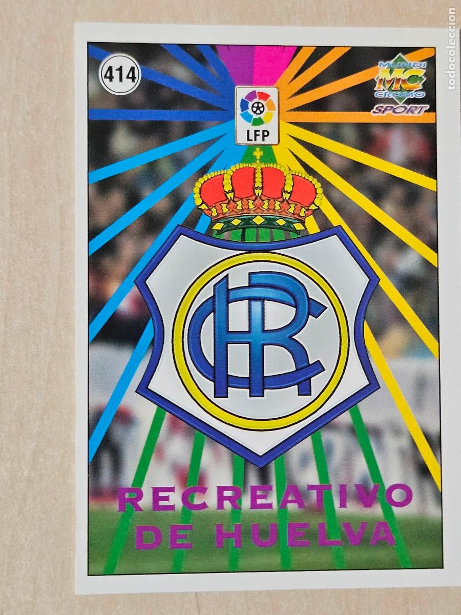 Cromos de F&uacute;tbol: N&ordm; 414 RECREATIVO - MUNDICROMO - FICHAS DE LA LIGA 98 99 - ESCUDO SEGUNDA DIVISION LETRAS MORADAS