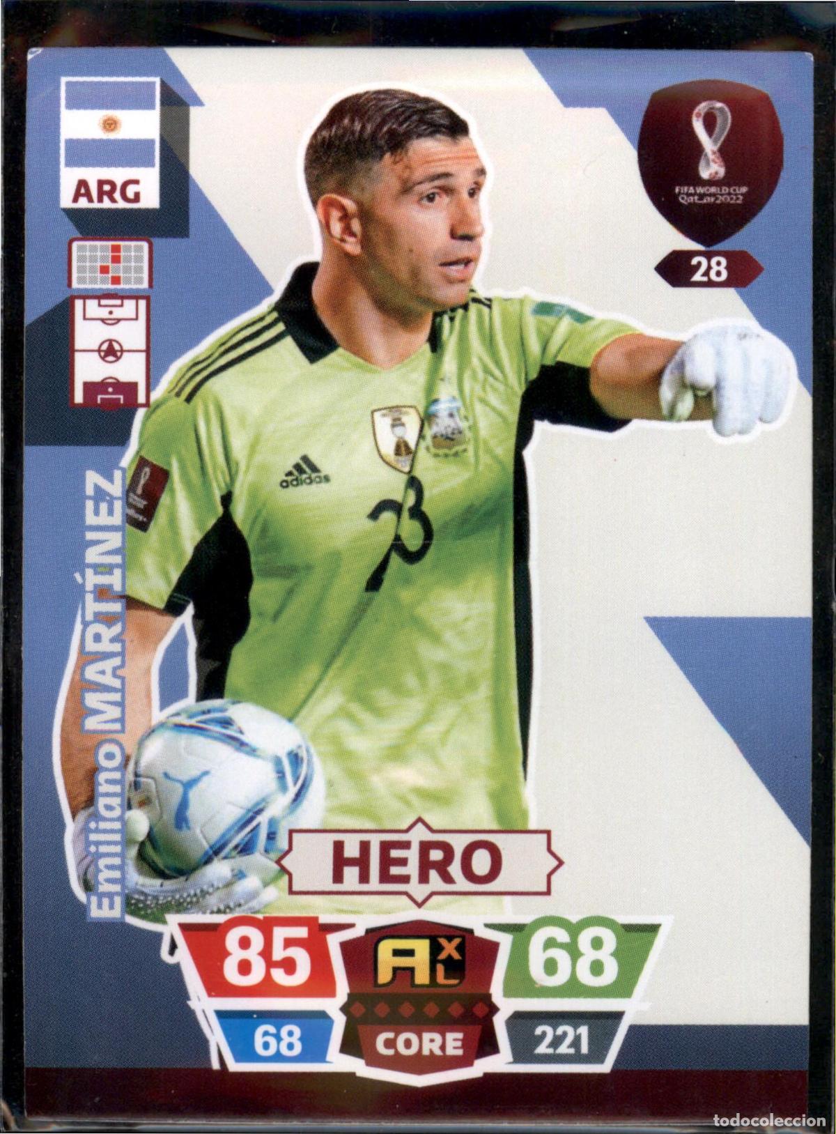 Cromos de F&uacute;tbol: Dibu Mart&iacute;nez Hero N&ordm; 28 Argentina Mundial Catar Qatar Adrenalyn XL 2022 Panini 22 FIFA World Cup