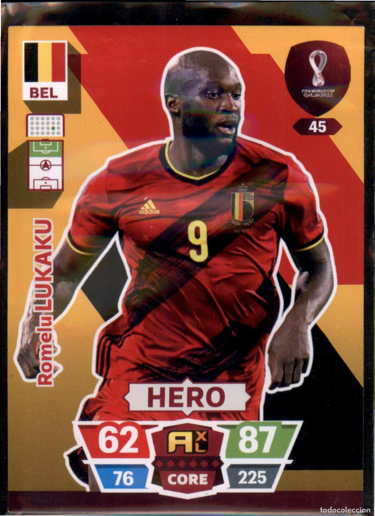 Cromos de F&uacute;tbol: Lukaku Hero N&ordm; 45 B&eacute;lgica Mundial Catar Qatar Adrenalyn XL 2022 Panini 22 FIFA World Cup