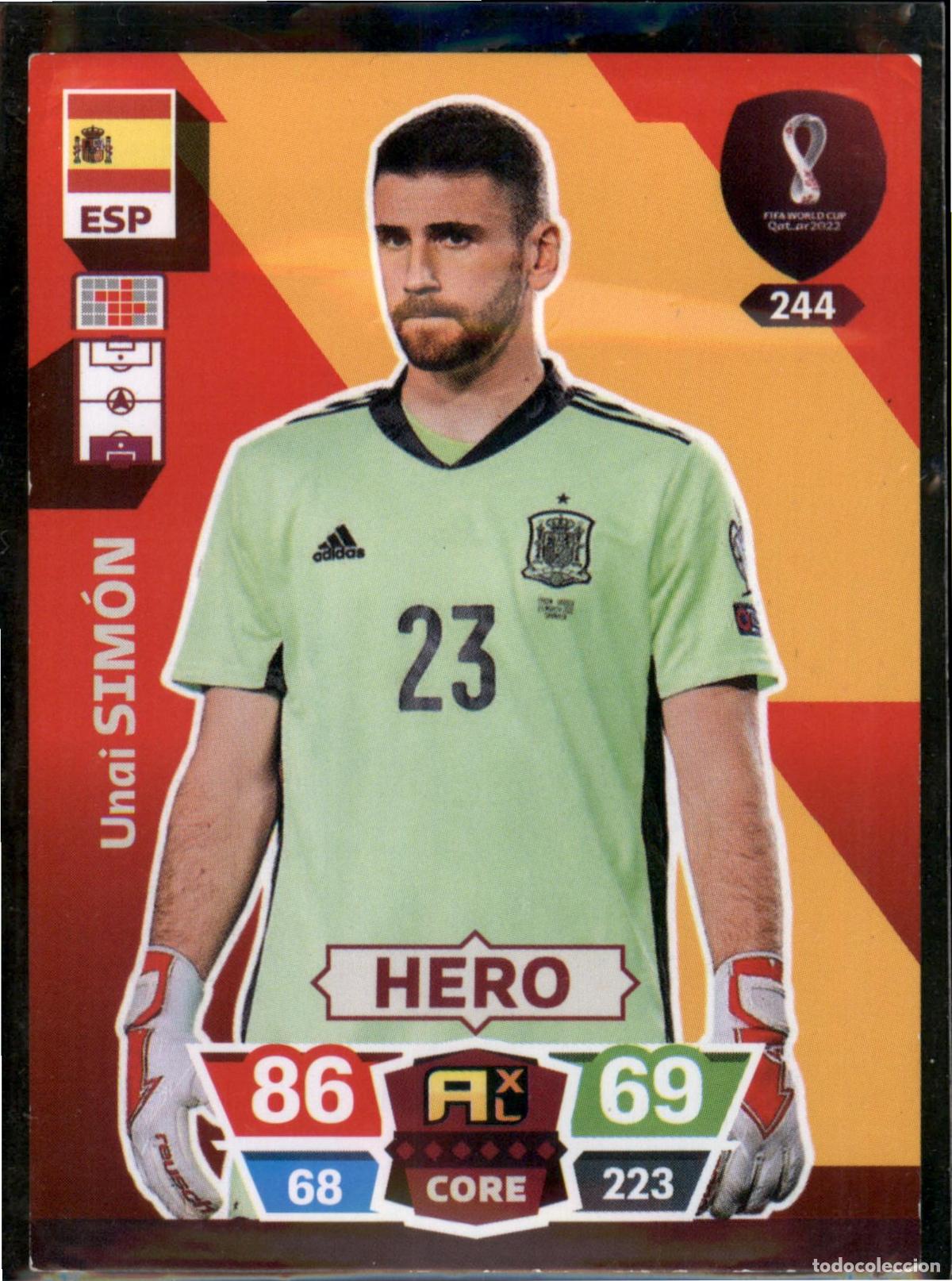 Cromos de F&uacute;tbol: Unai Sim&oacute;n Hero N&ordm; 244 Espa&ntilde;a Mundial Catar Qatar Adrenalyn XL 2022 Panini 22 FIFA World Cup