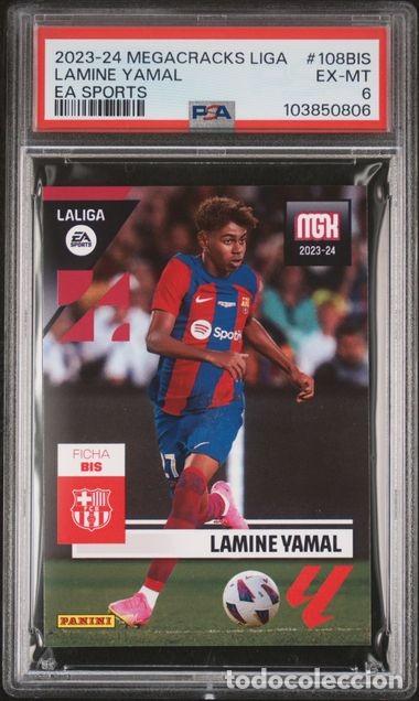 Cromos de F&uacute;tbol: Rookie Lamine Yamal #108BIS 108 BIS FC Barcelona Panini Megacracks 2023 24 PSA 6