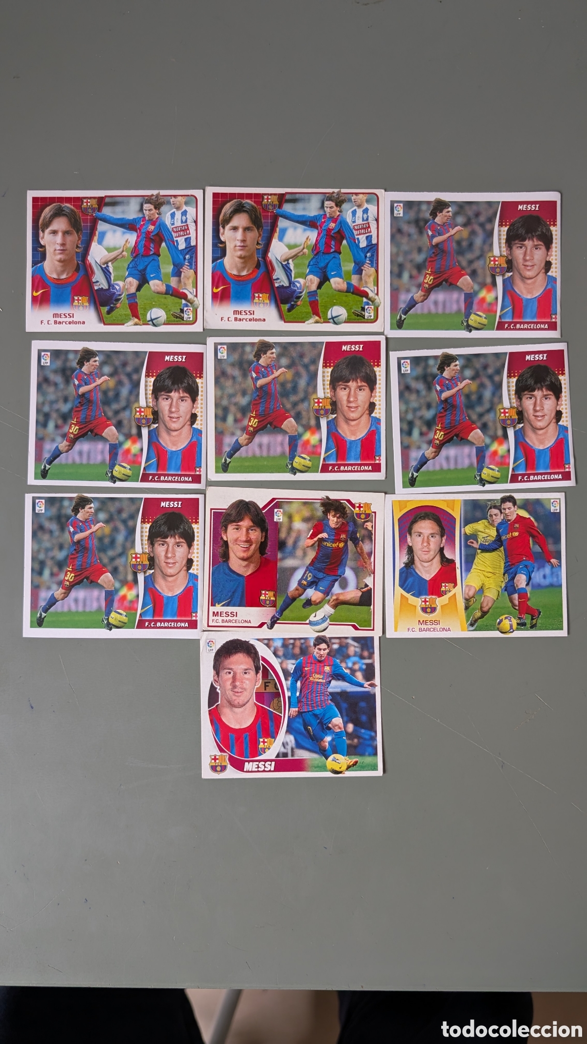 Cromos de F&uacute;tbol: LOTE 10 CROMOS LEO MESSI BARCELONA LIGA ESTE 2005 2006 2007 2009 2012 NUNCA PEGADOS