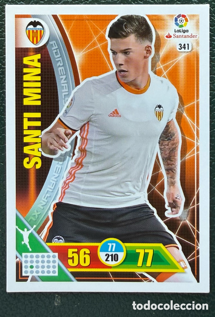 Fu&szlig;ball-Sticker: 341 SANTI MINA VALENCIA CF FICHAS ALBUM ADRENALYN XL 2016 2017 16 17