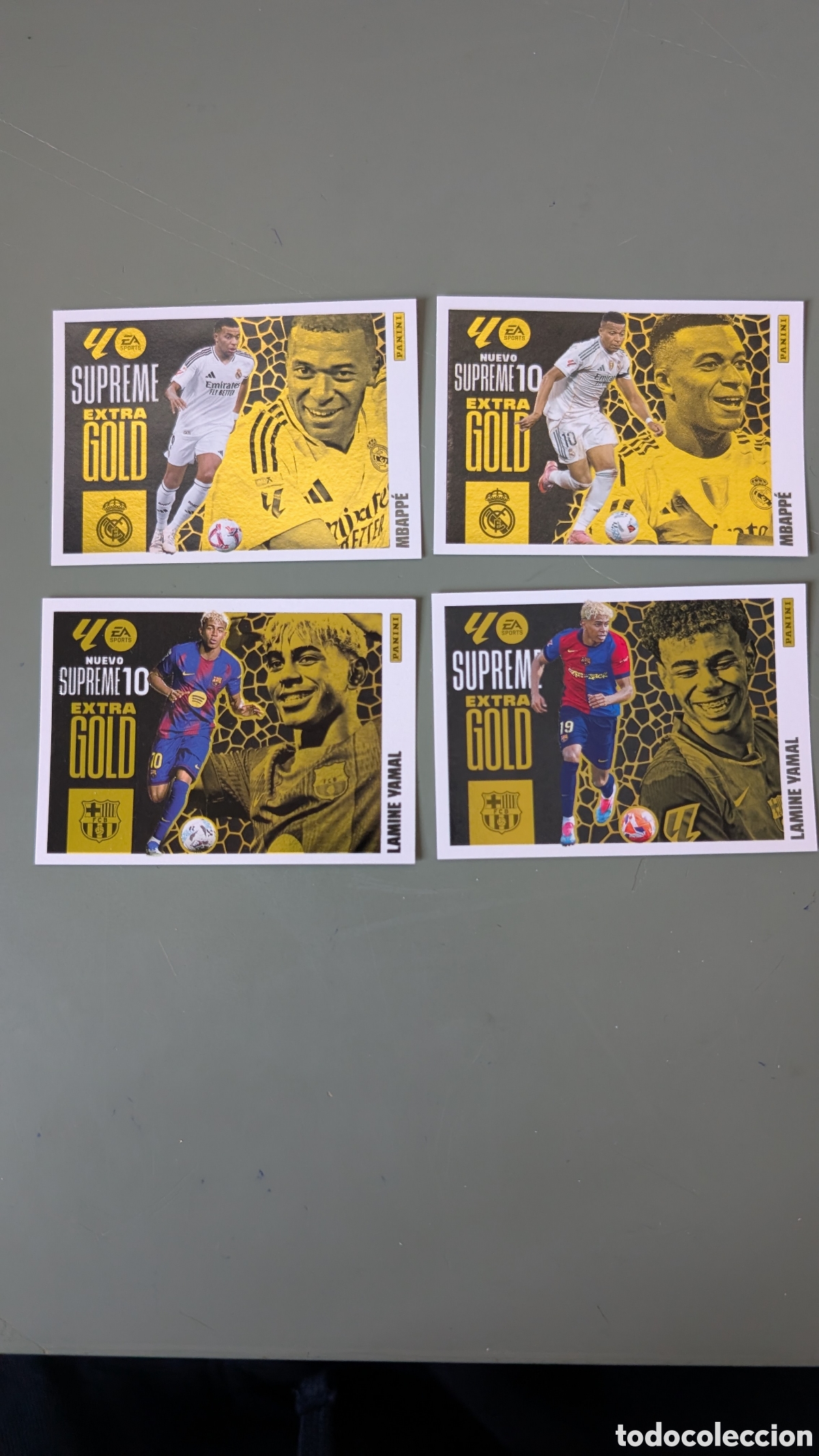 Cromos de F&uacute;tbol: LOTE 4 EXTRA GOLD SUPREME + SUPREME 10 LAMINE YAMAL MBAPPE LIGA ESTE 2025/2026 25 26 NUNCA PEGADOS