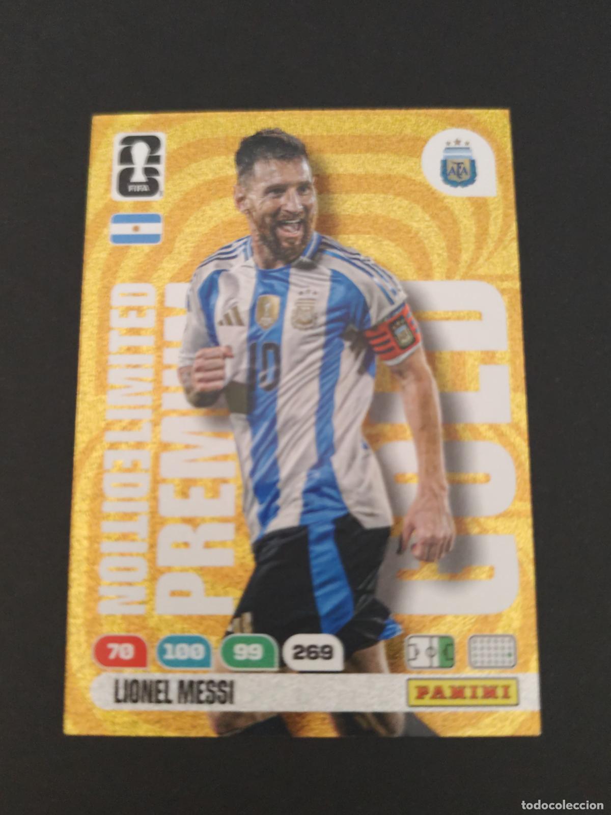 Cartes &agrave; collectionner de Football: LIONEL MESSI ARGENTINA EDICI&Oacute;N LIMITADA PREMIUM GOLD ADRENALYN MUNDIAL FIFA WORLD CUP 2026 PANINI