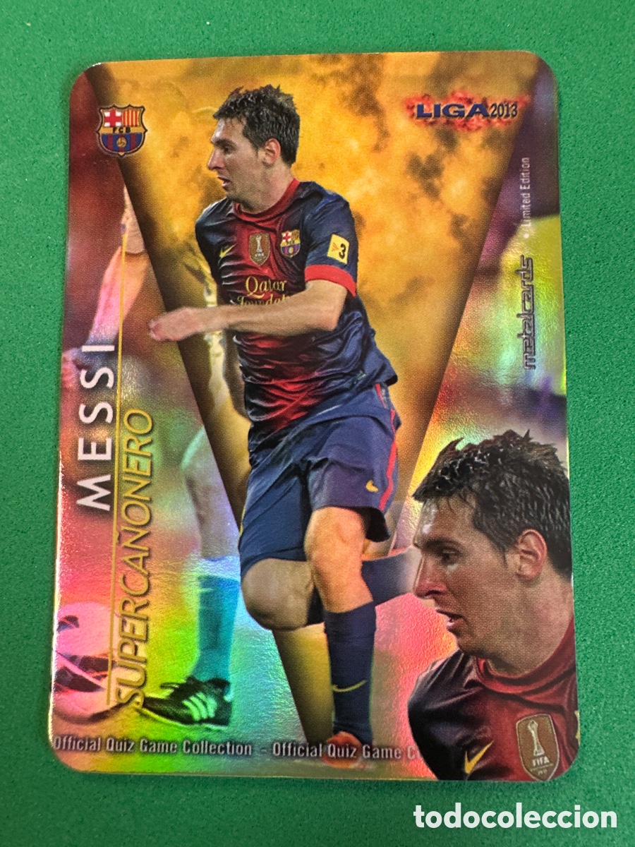 Football Stickers: 1/1 MESSI (F.C.BARCELONA) SUPERCA&Ntilde;ONERO BRILLO LISO MUNDICROMO 2013 12 13 LIMITED EDITION METALCARD