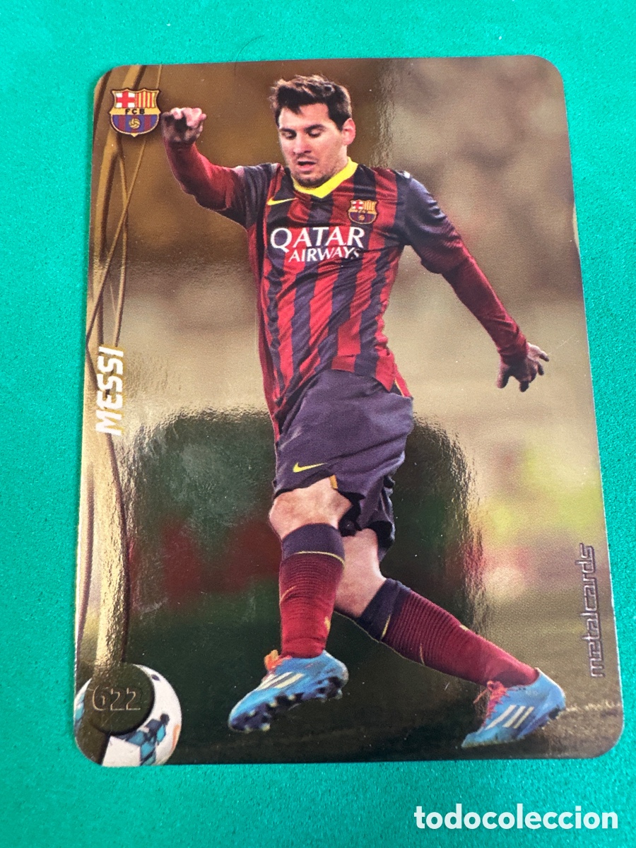 Fu&szlig;ball-Sticker: 622 MESSI(F.C.BARCELONA)TOP 9 BRILLO DORADO MUNDICROMO 2015 14 15 METALCARD