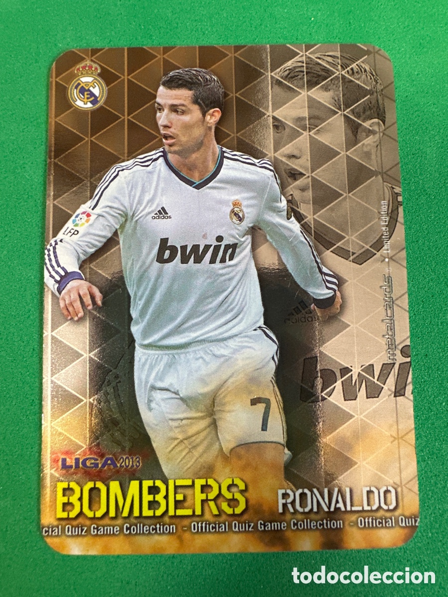 Cromos de F&uacute;tbol: 2/21 CRISTIANO RONALDO(R.MADRID) BOMBERS BRILLO LISO MUNDICROMO 2013 12 13 LIMITED EDITION METALCARD