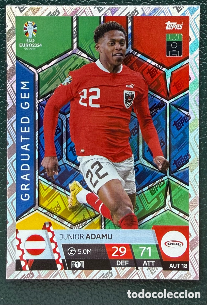 Cromos de Futebol: AUT 18 JUNIOR ADAMU AUSTRIA GRADUATED GEM FICHAS ALBUM TOPPS UEFA EURO 2024 MATCH ATTAX