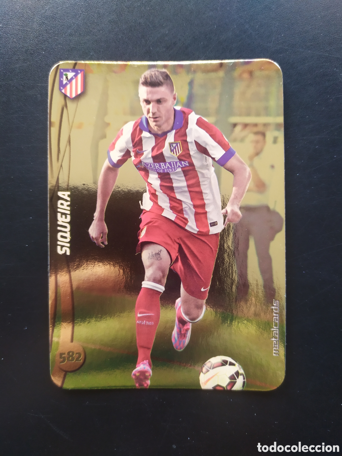Football Stickers: Mundicromo fichas Liga 2014 2015 14 15 Siqueira top brillo liso dorado n&deg; 582 Atl&eacute;tico Madrid