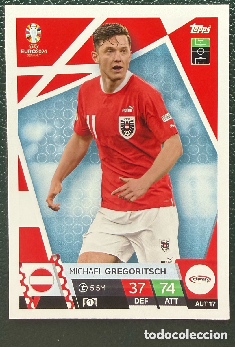 Cromos de Futebol: AUT 17 MICHAEL GREGORITSCH AUSTRIA FICHAS ALBUM TOPPS UEFA EURO 2024 MATCH ATTAX