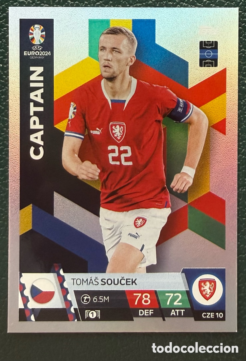 Cartes &agrave; collectionner de Football: CZE 10 TOMAS SOUCEK REPUBLICA CHECA CAPTAIN FICHAS ALBUM TOPPS UEFA EURO 2024 MATCH ATTAX