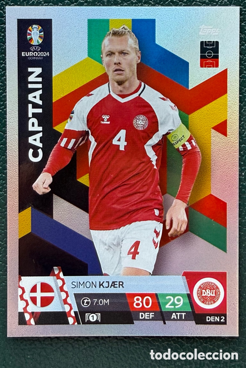 Cromos de Futebol: DEN 2 SIMON KJAER DINAMARCA CAPTAIN FICHAS ALBUM TOPPS UEFA EURO 2024 MATCH ATTAX