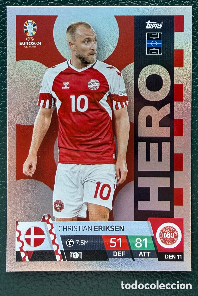 Cromos de Futebol: DEN 11 CHRISTIAN ERIKSEN DINAMARCA HERO FICHAS ALBUM TOPPS UEFA EURO 2024 MATCH ATTAX
