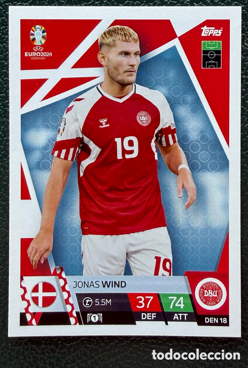 Cartes &agrave; collectionner de Football: DEN 18 JONAS WIND DINAMARCA FICHAS ALBUM TOPPS UEFA EURO 2024 MATCH ATTAX