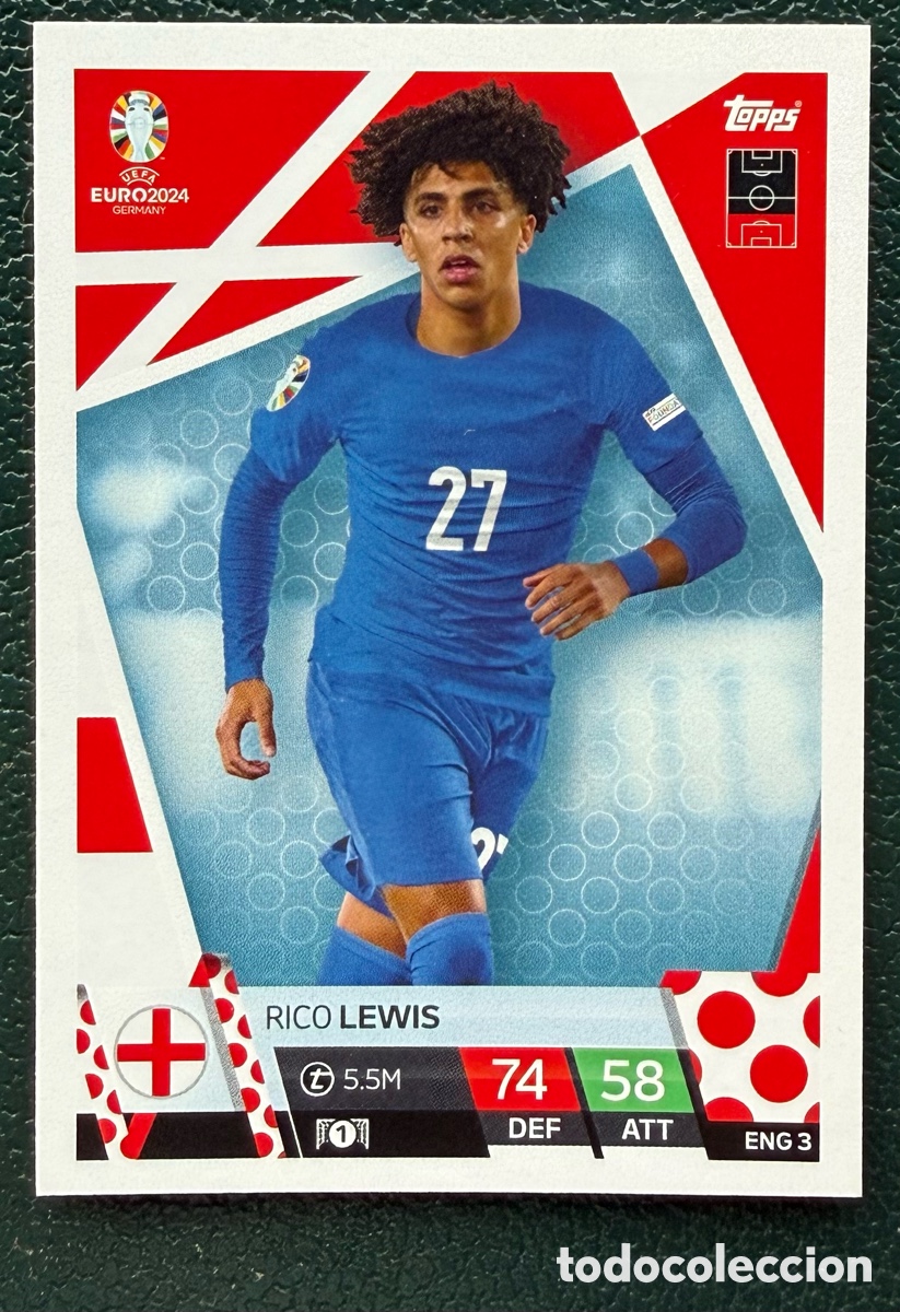 Cromos de F&uacute;tbol: ENG 3 RICO LEWIS INGLATERRA FICHAS ALBUM TOPPS UEFA EURO 2024 MATCH ATTAX