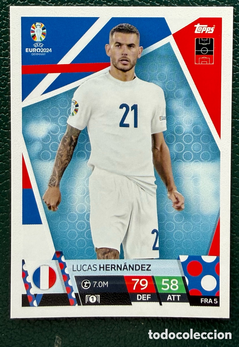 Football Stickers: FRA 5 LUCAS HERNANDEZ FRANCIA FICHAS ALBUM TOPPS UEFA EURO 2024 MATCH ATTAX