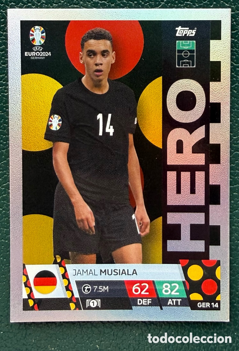 Cromos de F&uacute;tbol: GER 14 JAMAL MUSIALA ALEMANIA HERO FICHAS ALBUM TOPPS UEFA EURO 2024 MATCH ATTAX