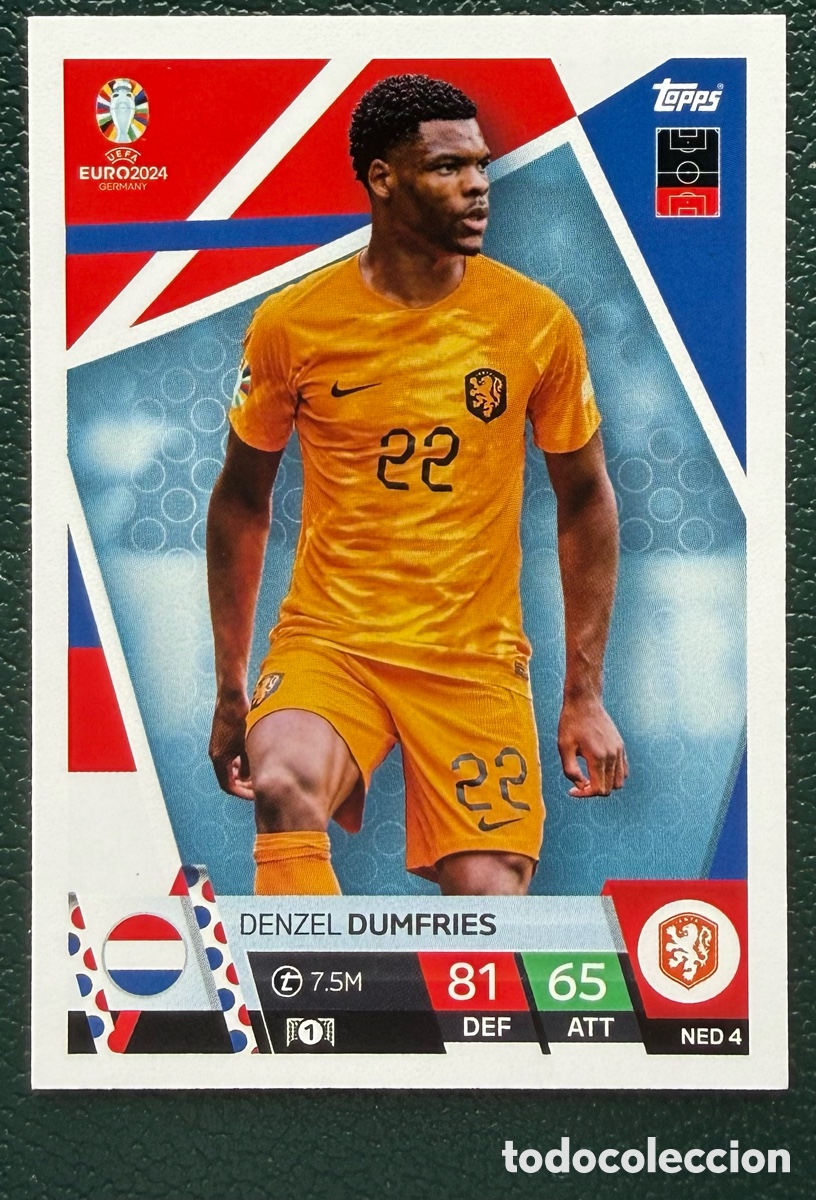 Fu&szlig;ball-Sticker: NED 4 DENZEL DUMFRIES HOLANDA PAISES BAJOS FICHAS ALBUM TOPPS UEFA EURO 2024 MATCH ATTAX