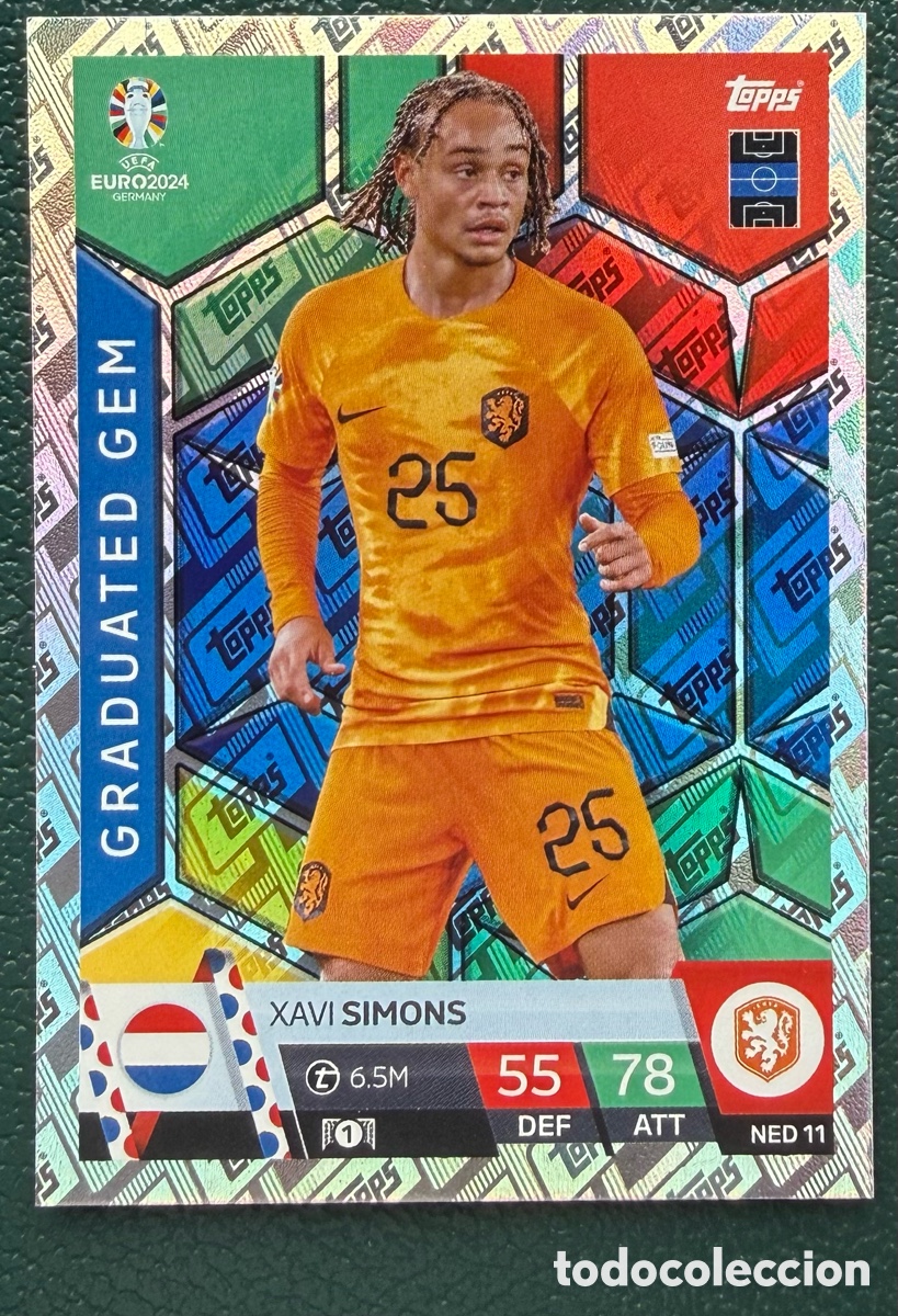 Figurine di Calcio: NED 11 XAVI SIMONS HOLANDA PAISES BAJOS GRADUATED GEM FICHAS ALBUM TOPPS UEFA EURO 2024 MATCH ATTAX