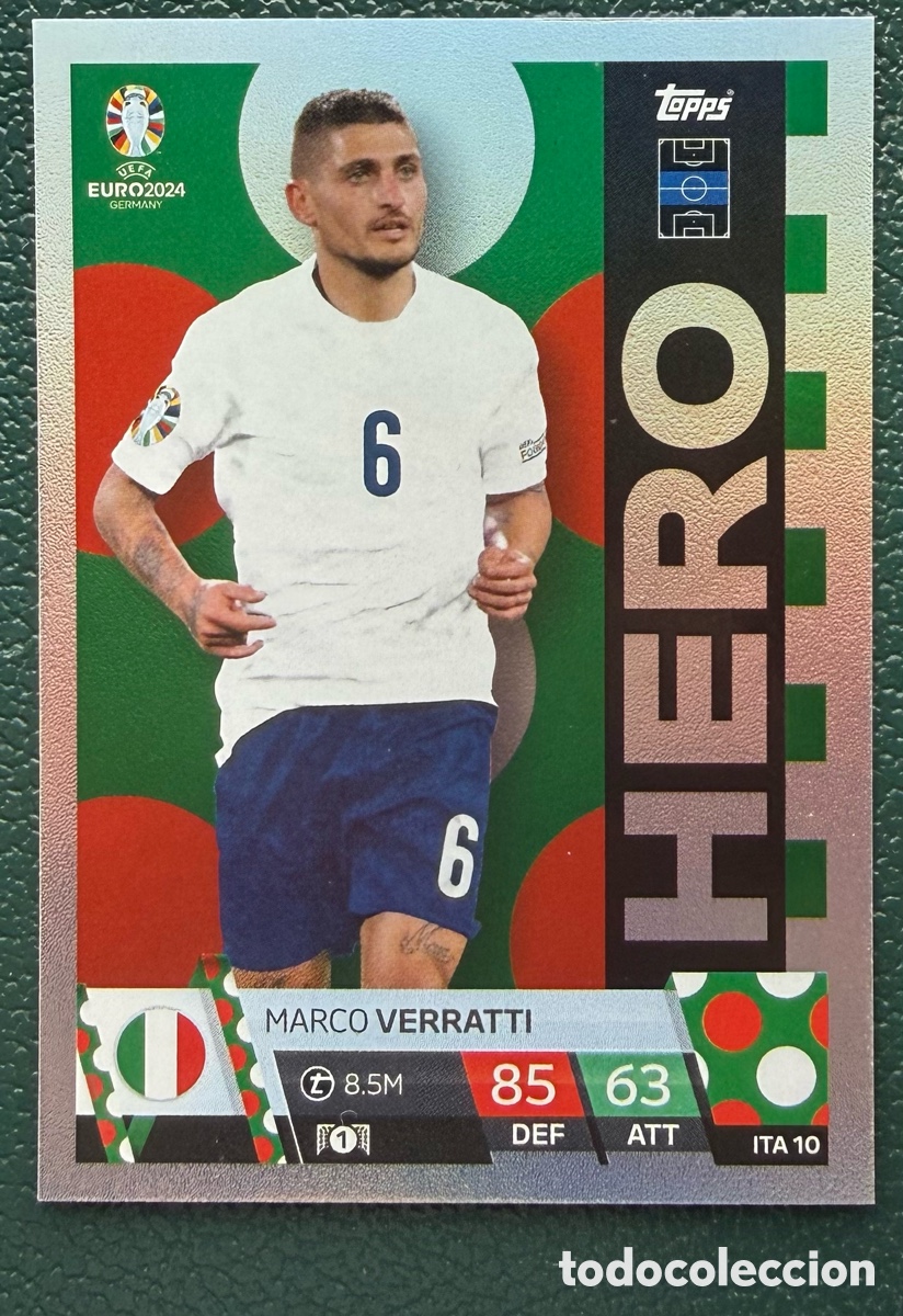 Cartes &agrave; collectionner de Football: ITA 10 MARCO VERRATI ITALIA HERO FICHAS ALBUM TOPPS UEFA EURO 2024 MATCH ATTAX