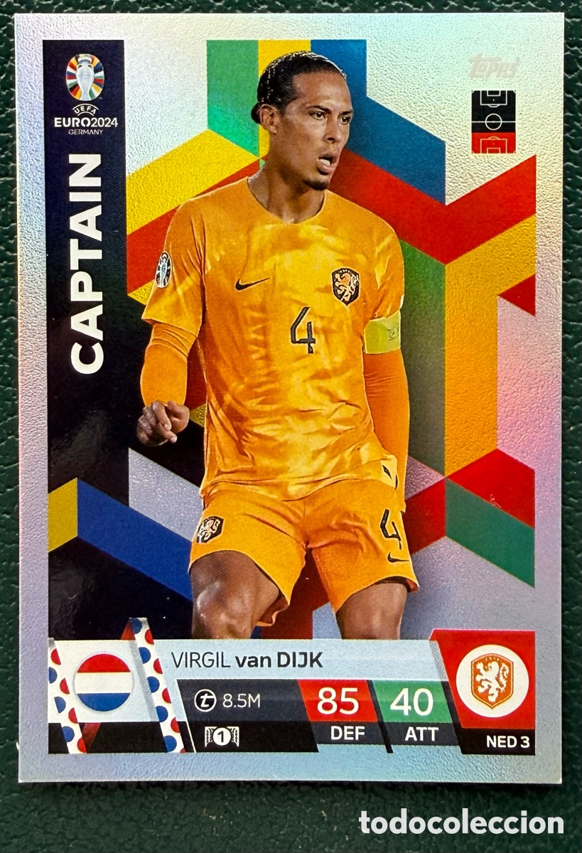 Fu&szlig;ball-Sticker: NED 3 VIRGIL VAN DIJK HOLANDA PAISES BAJOS CAPTAIN FICHAS ALBUM TOPPS UEFA EURO 2024 MATCH ATTAX