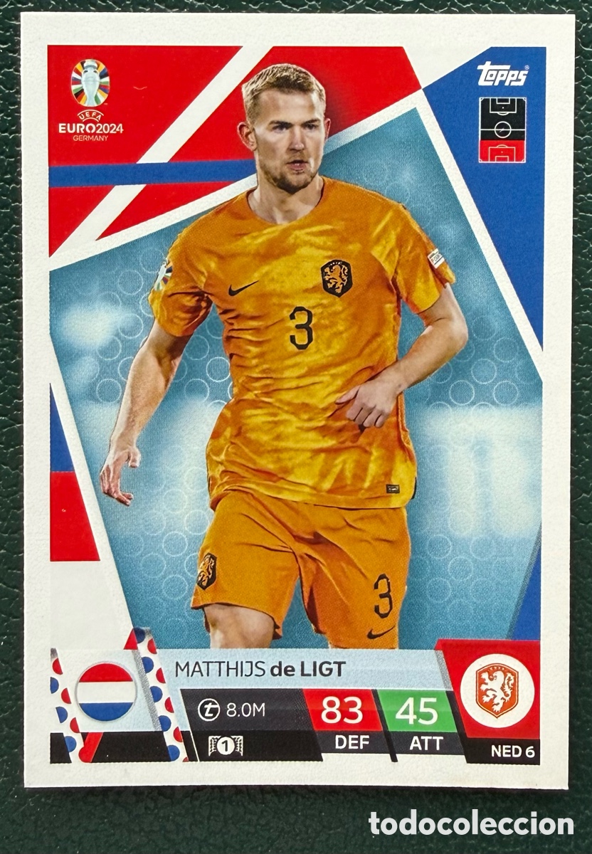 Fu&szlig;ball-Sticker: NED 6 MATTHIJS DE LIGT HOLANDA PAISES BAJOS FICHAS ALBUM TOPPS UEFA EURO 2024 MATCH ATTAX