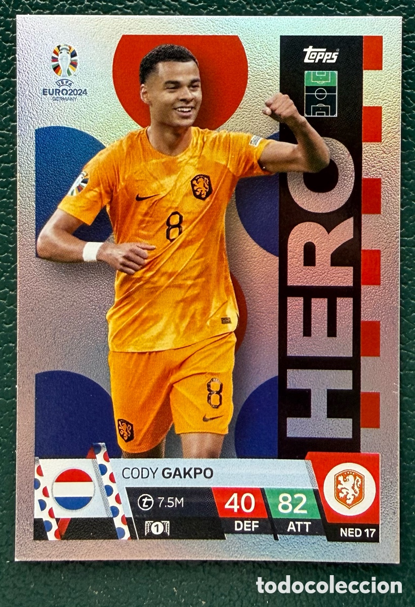 Figurine di Calcio: NED 17 CODY GAKPO HOLANDA PAISES BAJOS HERO FICHAS ALBUM TOPPS UEFA EURO 2024 MATCH ATTAX