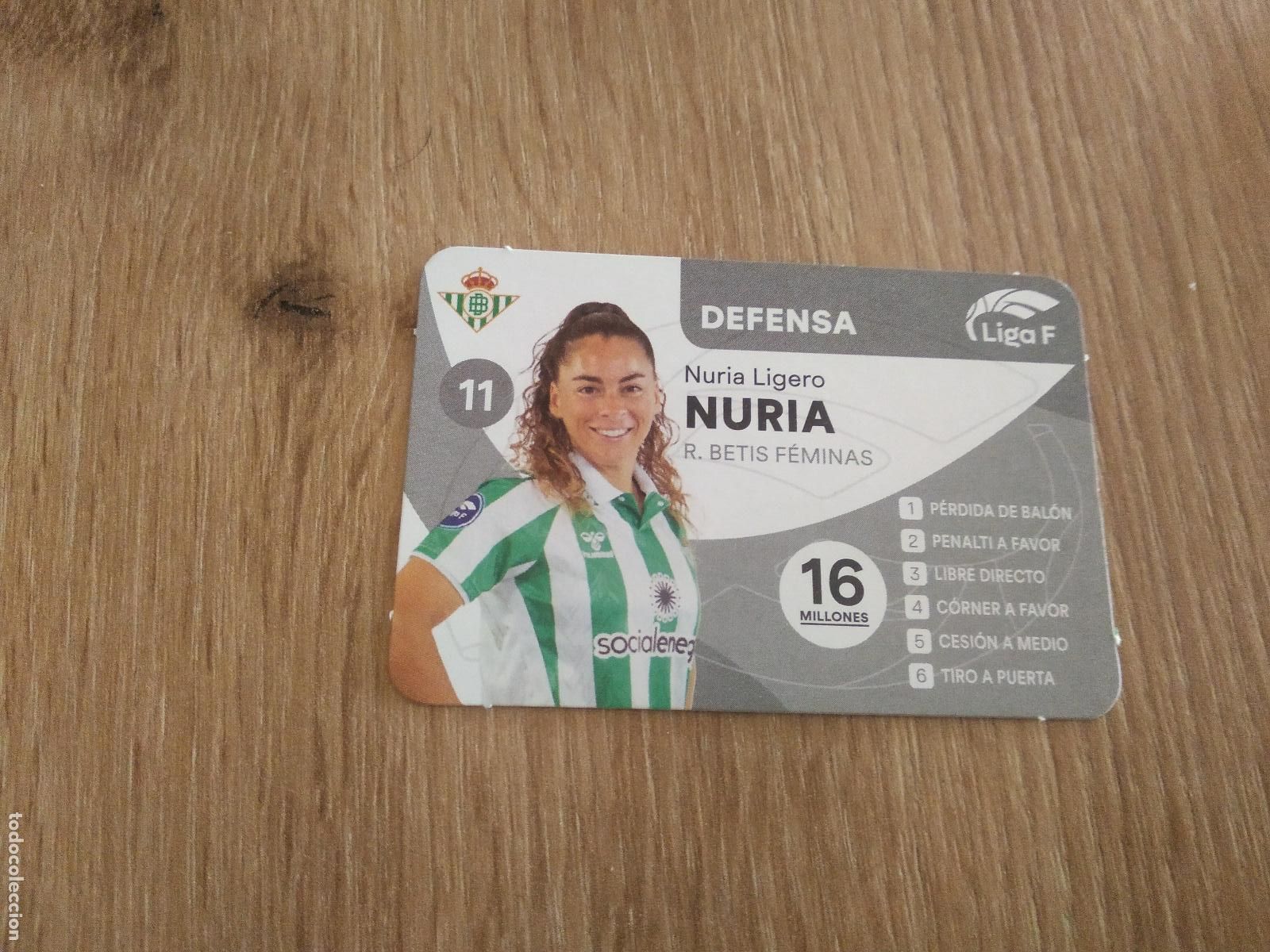 Cromos de F&uacute;tbol: NURIA LIGERO BETIS CROMO TARJETA FUTBOL FEMENINO 24-25 JUEGO DE LA LIGA F 2024-2025