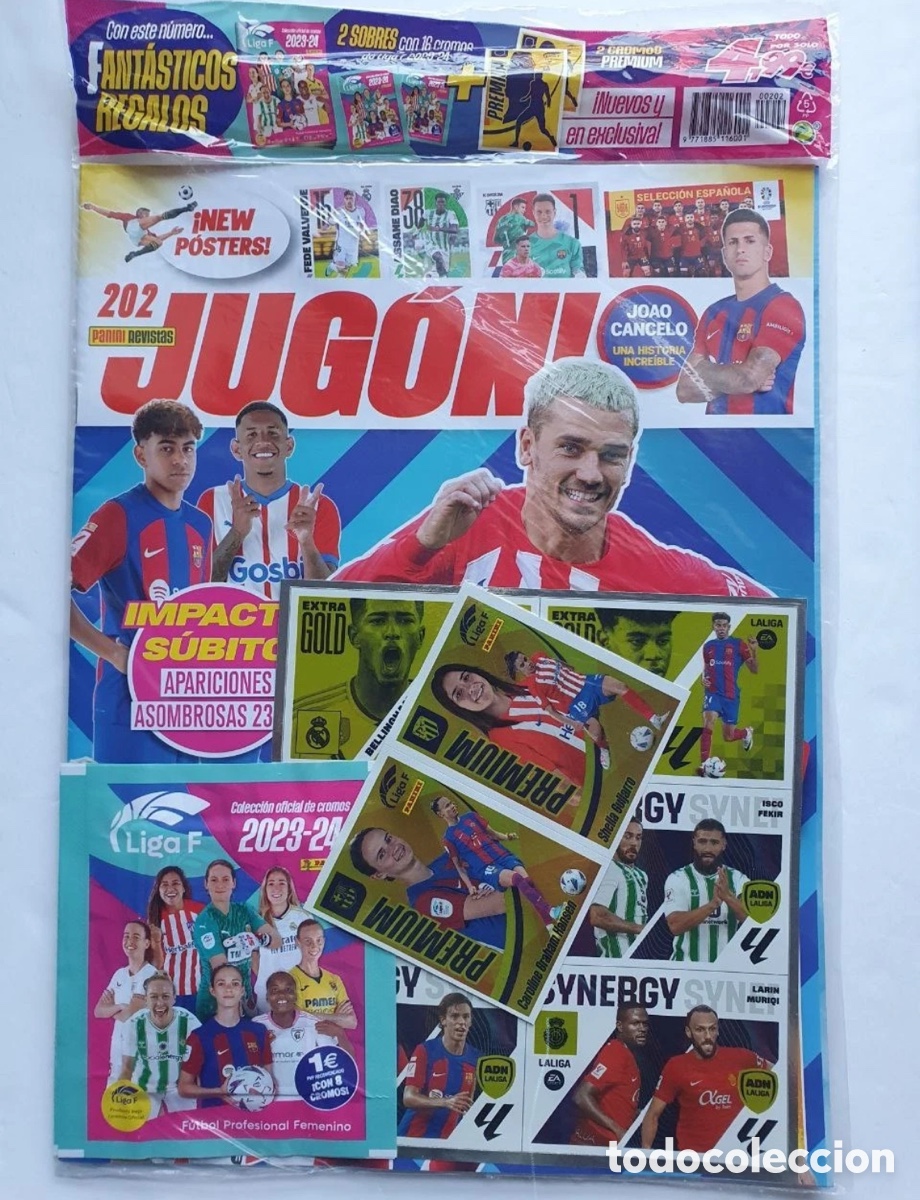 Football Stickers: Revista JUGON N&ordm; 202 Extra Gold Lamine Yamal Rookie Guijarro y Hansen Premium Panini