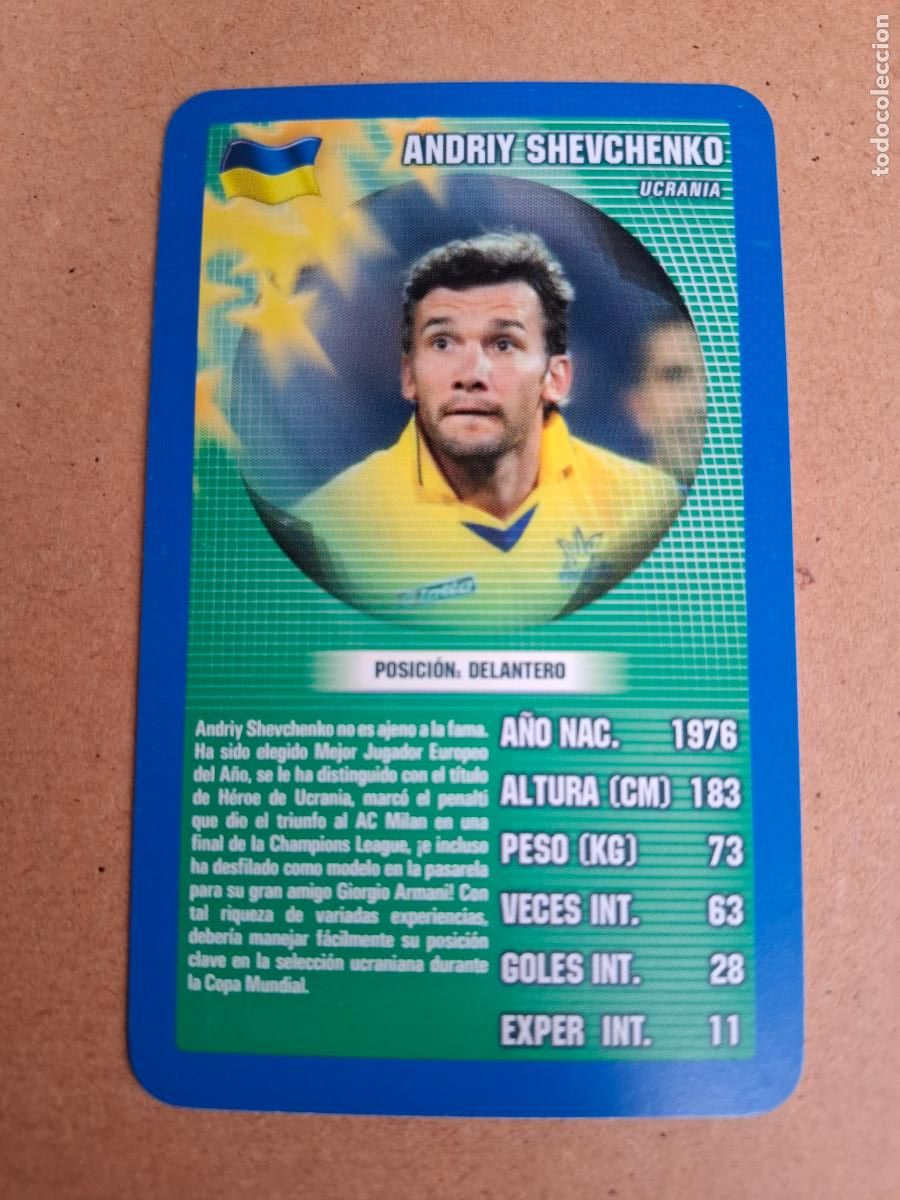 Cromos de F&uacute;tbol: CARD ANDRIY SHEVCHENKO - UCRANIA - TOP TRUMPS 2005