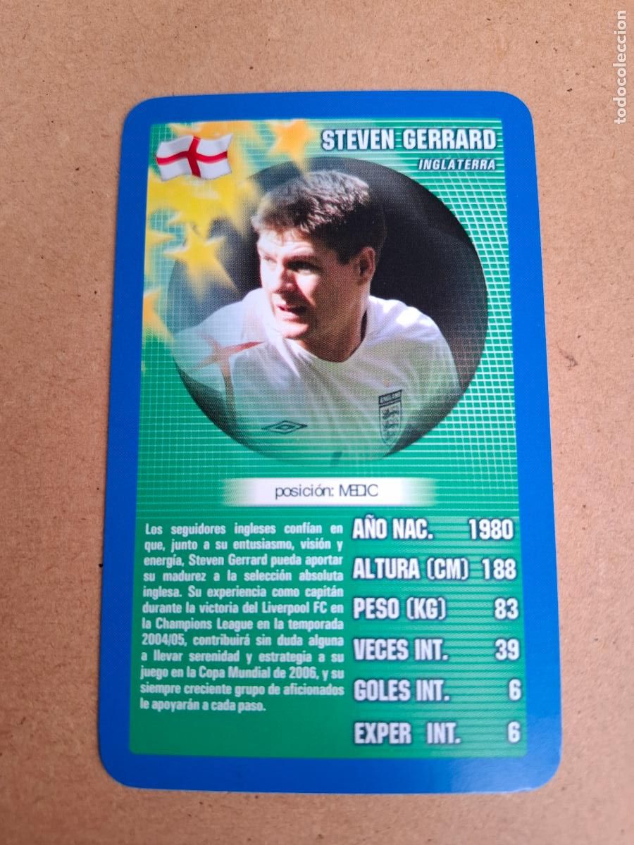 Cromos de Futebol: CARD STEVEN GERRARD - INGLATERRA - TOP TRUMPS 2005