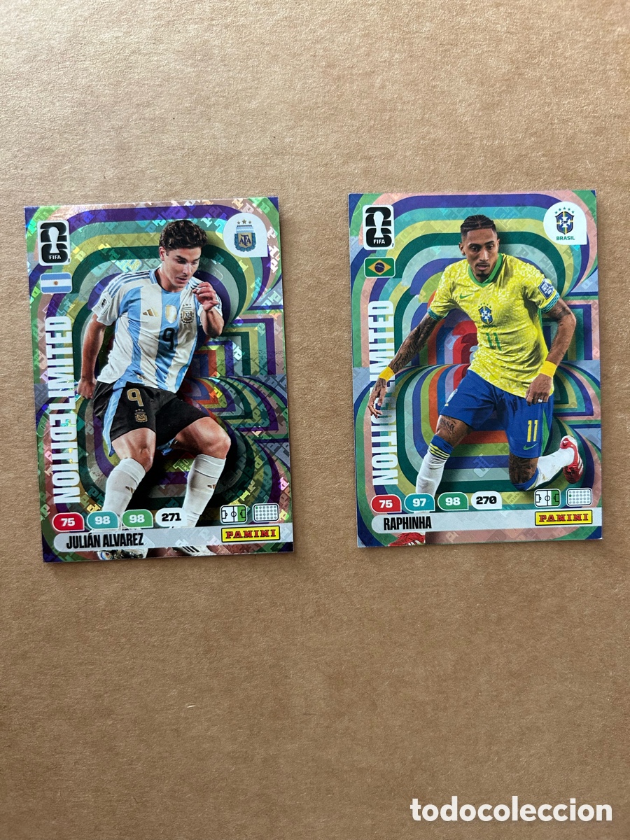 Cromos de F&uacute;tbol: WORLD CUP 2026 RAPHINHA BRASIL JULIAN ARGENTINA LIMITED EDITION ADRENALYN MUNDIAL PANINI 26