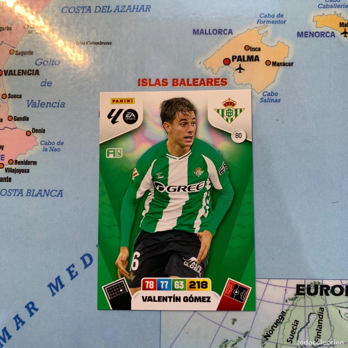 Cromos de F&uacute;tbol: Valent&iacute;n G&oacute;mez n&uacute;mero 80 del Betis cromo adrenalyn XL 25-26 2025-2026