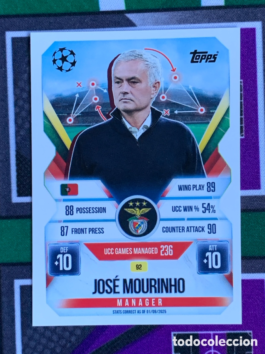 Football Stickers: 92 Jose Mourinho SL Benfica Manager Match Attax Extra 2025 2026 25 26