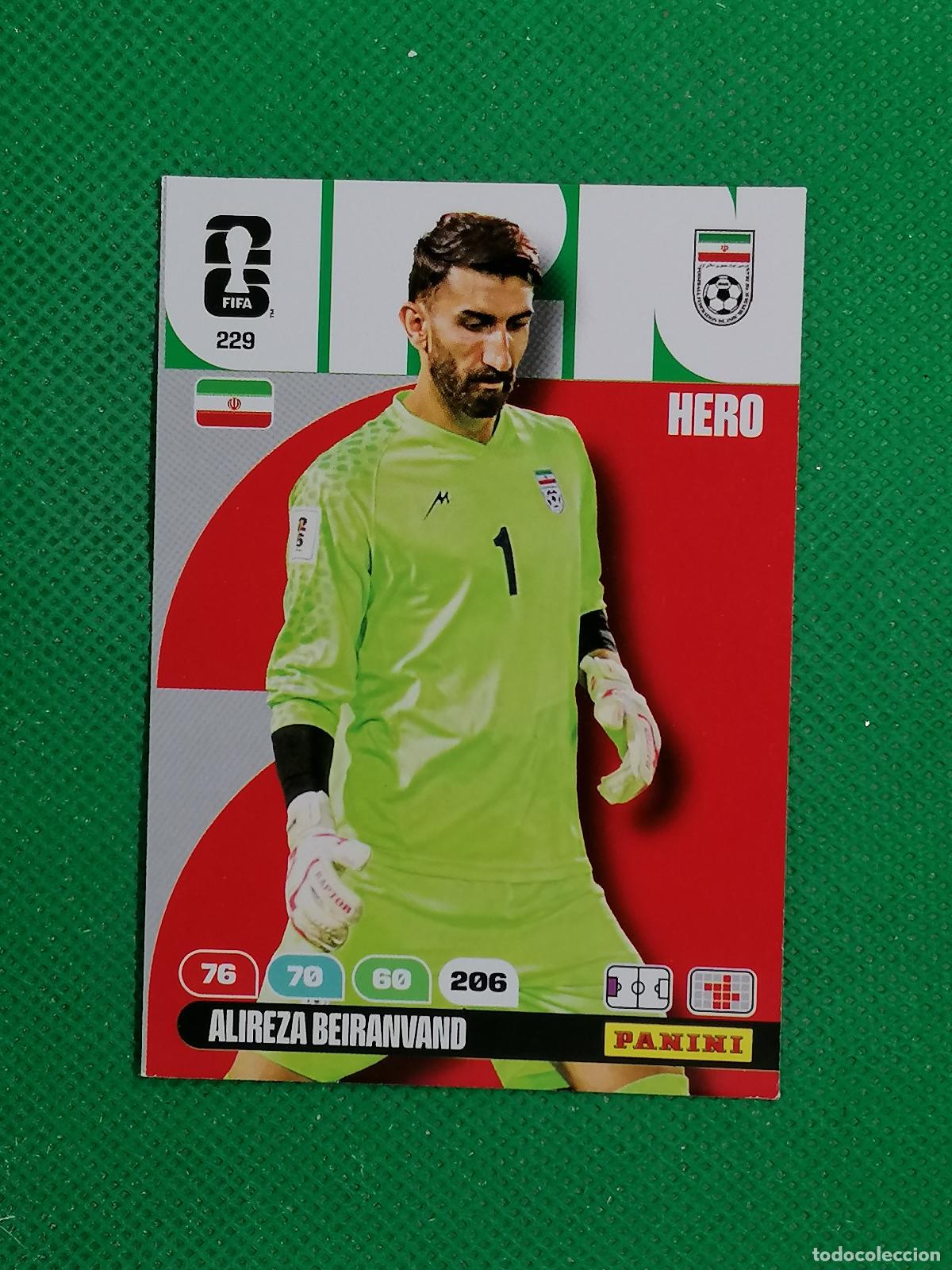 Cartes &agrave; collectionner de Football: 229 ALIREZA BEIRANVAND IRAN HERO ⚽ PANINI ADRENALYN FIFA WORLD CUP 26 2026 ⚽
