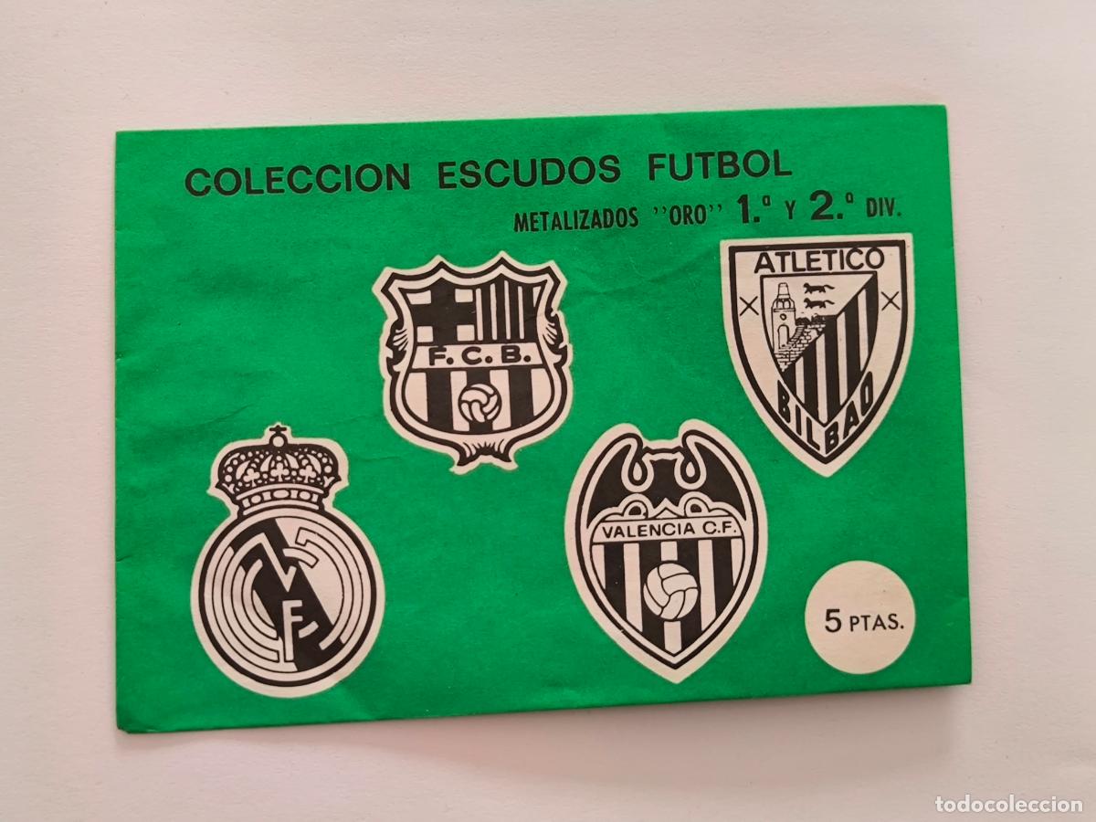 Cromos de F&uacute;tbol: 1 SOBRE COLECCION ESCUDOS FUTBOL METALIZADOS ORO 1&ordf; Y 2&ordf; DIVISION - SOBRE SIN ABRIR (334D#w)