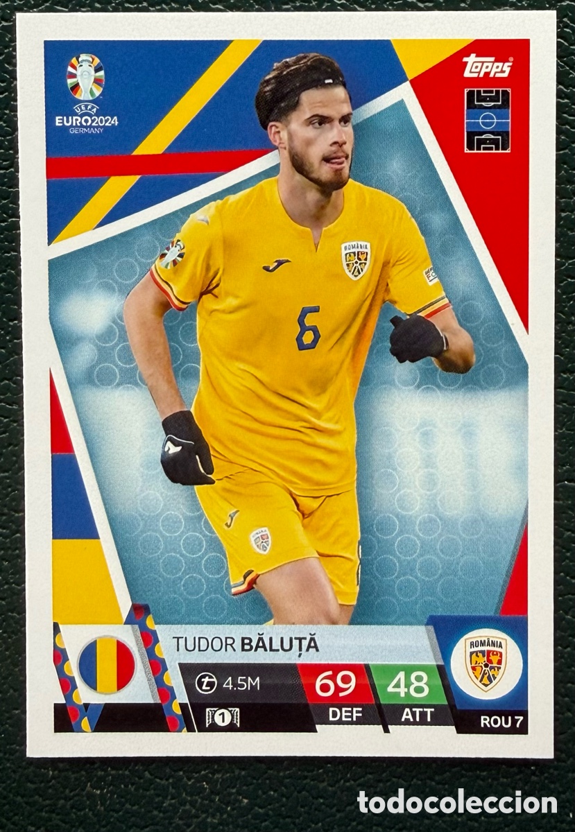 Cartes &agrave; collectionner de Football: ROU 7 TUDOR BALUTA RUMANIA FICHAS ALBUM TOPPS UEFA EURO 2024 MATCH ATTAX