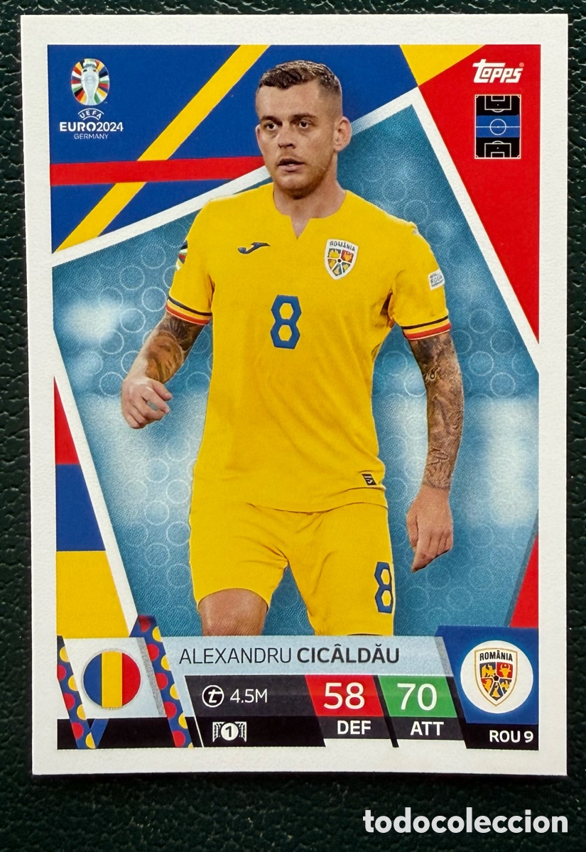 Cartes &agrave; collectionner de Football: ROU 9 ALEXANDRU CICALDAU RUMANIA FICHAS ALBUM TOPPS UEFA EURO 2024 MATCH ATTAX