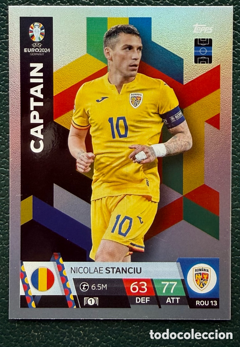 Cartes &agrave; collectionner de Football: ROU 13 NICOLAE STANCIU RUMANIA CAPTAIN FICHAS ALBUM TOPPS UEFA EURO 2024 MATCH ATTAX