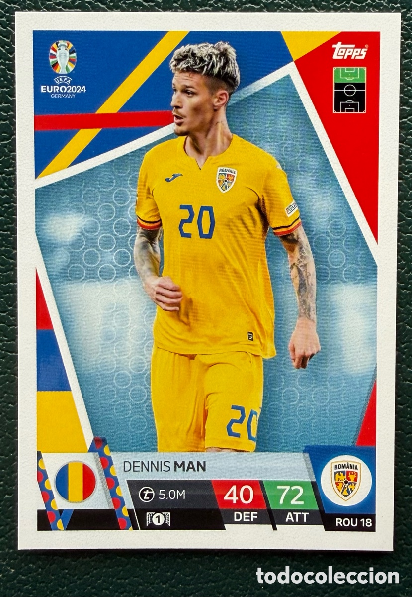 Cartes &agrave; collectionner de Football: ROU 18 DENNIS MAN RUMANIA FICHAS ALBUM TOPPS UEFA EURO 2024 MATCH ATTAX