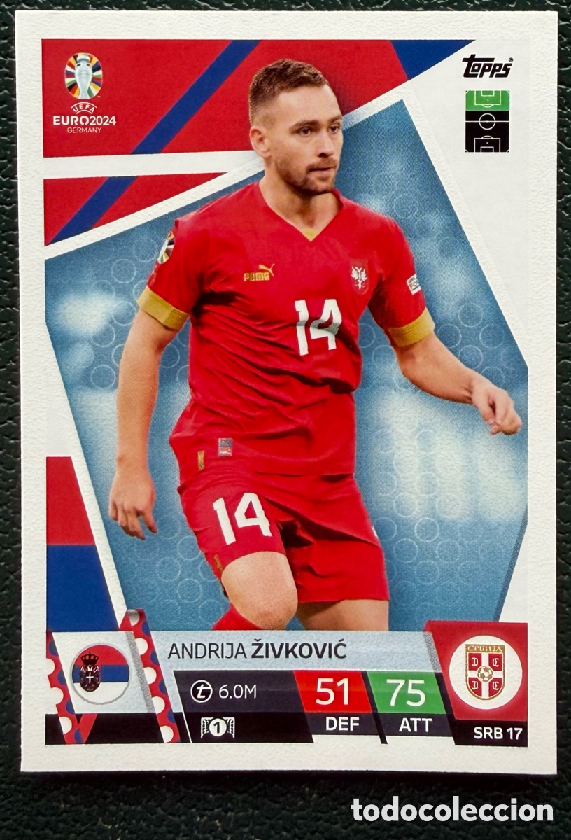 Cromos de Futebol: SRB 17 ANDRIJA ZIVKOVIC SERBIA FICHAS ALBUM TOPPS UEFA EURO 2024 MATCH ATTAX